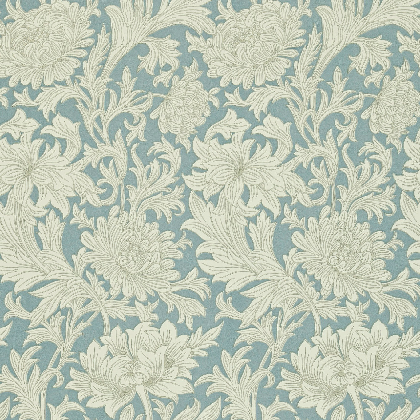 Chrysanthemum Toile China Blue/Cream Wallpaper DMOWCH101 by Morris & Co