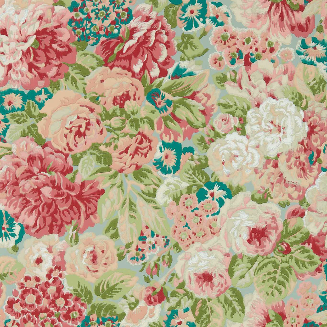 Rose and Peony Blue Clay/Carmen Lt Wallpaper DOSW217029 by Sanderson