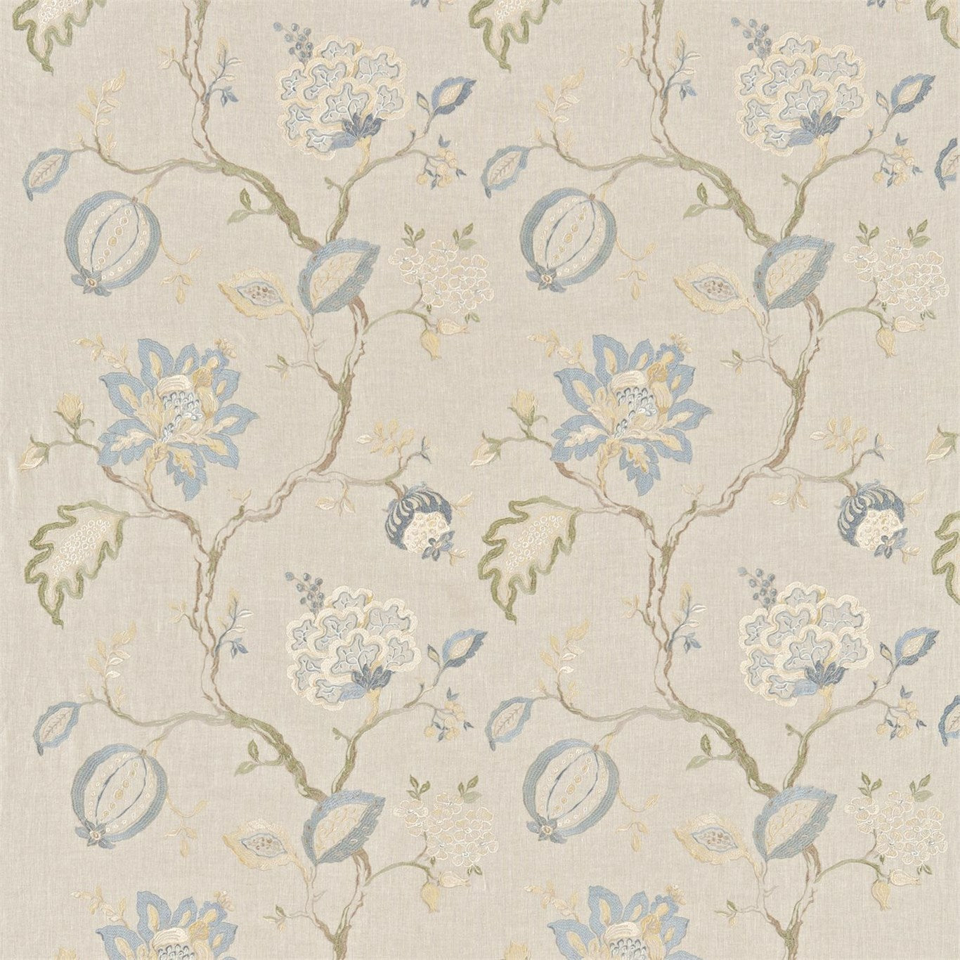Hadham Emb 232094 Cornflower Blue/Linen Fabric By Sanderson