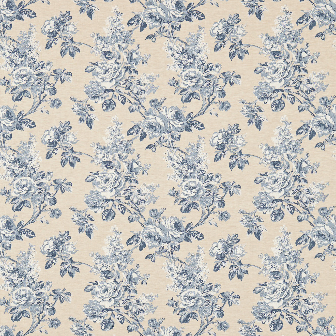 Sorilla Damask Indigo/Linen Fabric By Sanderson