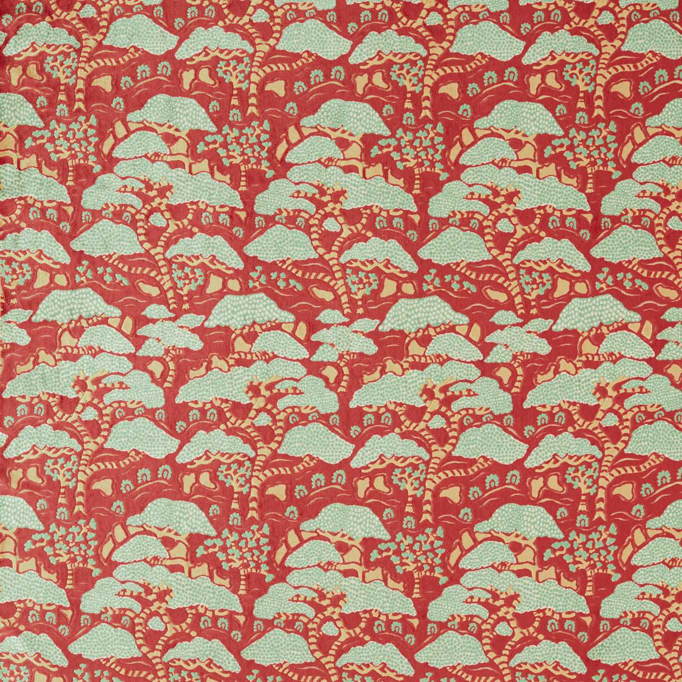 Bonsai and Gingko Ruby Fabric By Sanderson