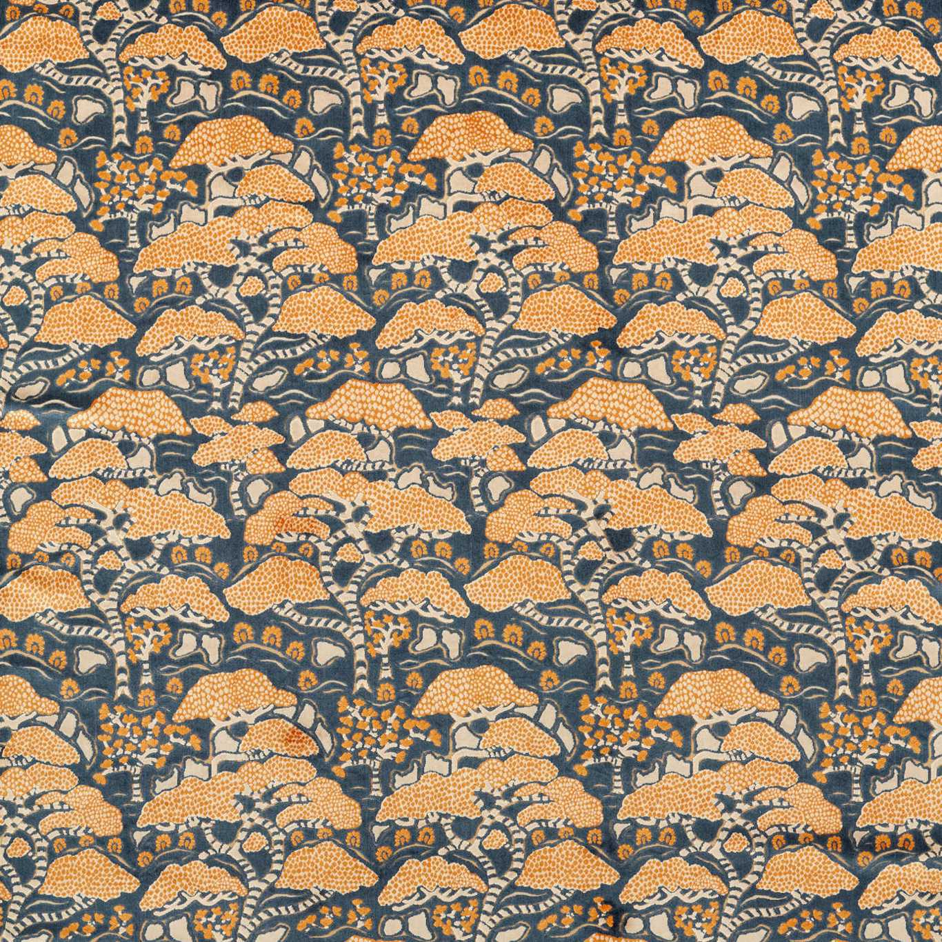 Bonsai and Gingko Midnight/Orange Fabric By Sanderson