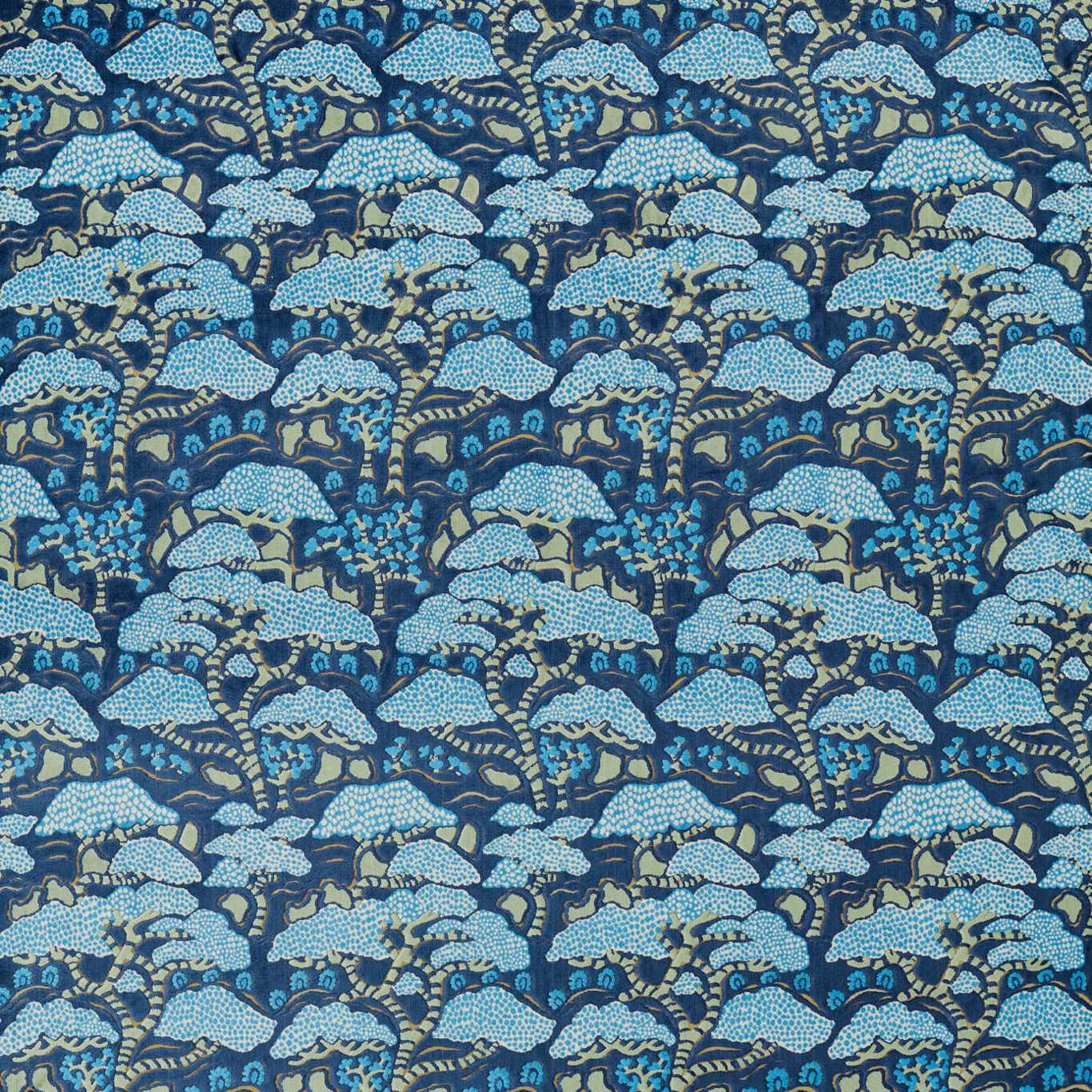 Bonsai and Gingko Blue Fabric By Sanderson