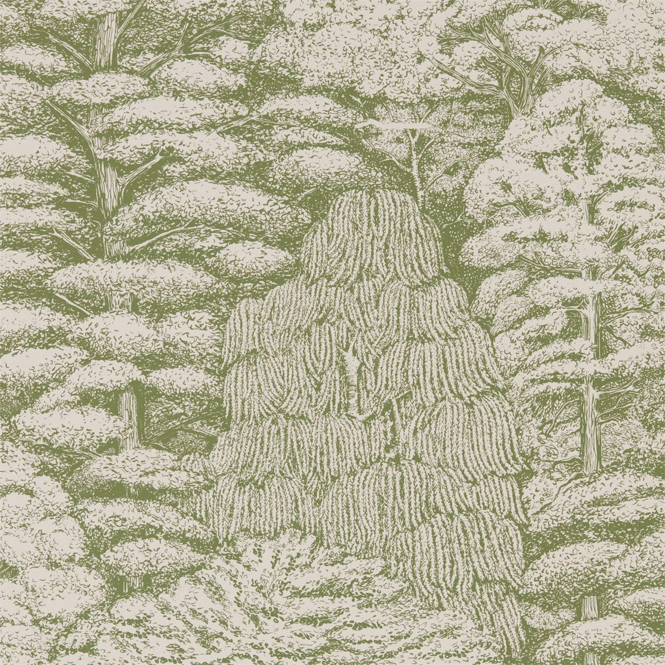 Woodland Toile Cream/Green Wallpaper DWOW215720 by Sanderson