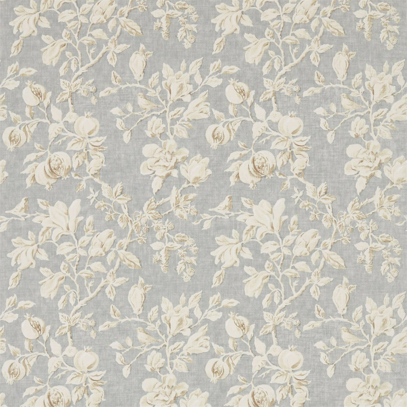 Magnolia and Pomegranate Grey Blue/Parchment Fabric By Sanderson
