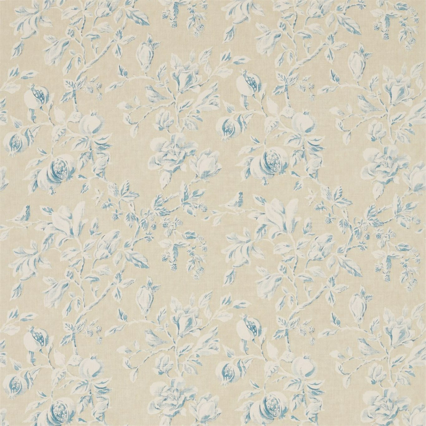 Magnolia and Pomegranate Parchment/Sky Blue Fabric By Sanderson