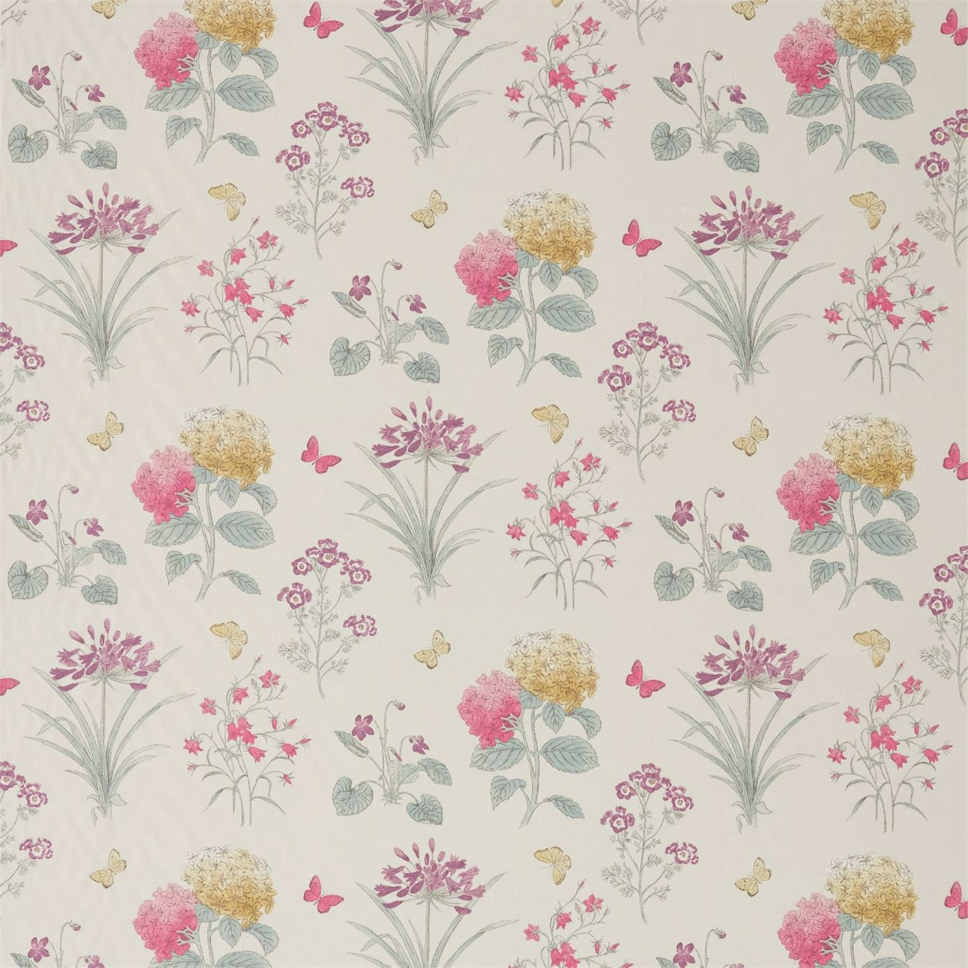 Harebells and Violets Peony/Bayleaf Fabric By Sanderson