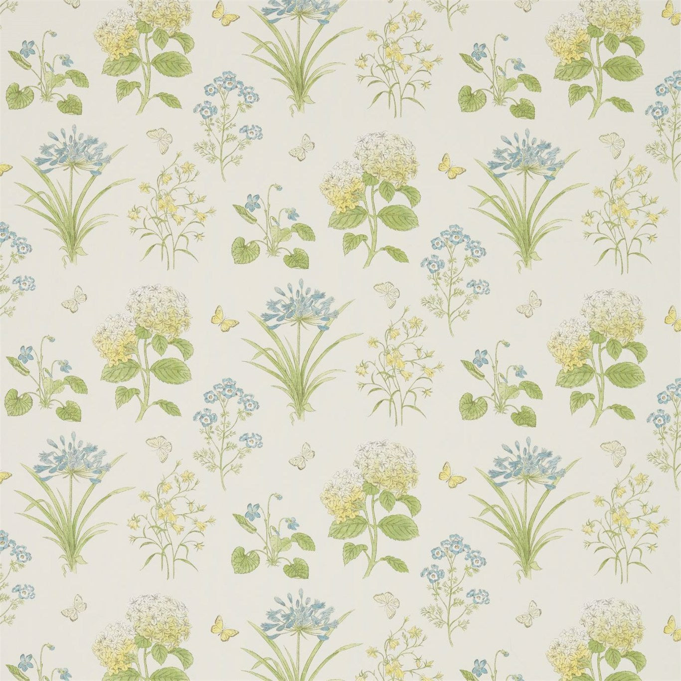 Harebells and Violets Lemon/Teal Fabric By Sanderson