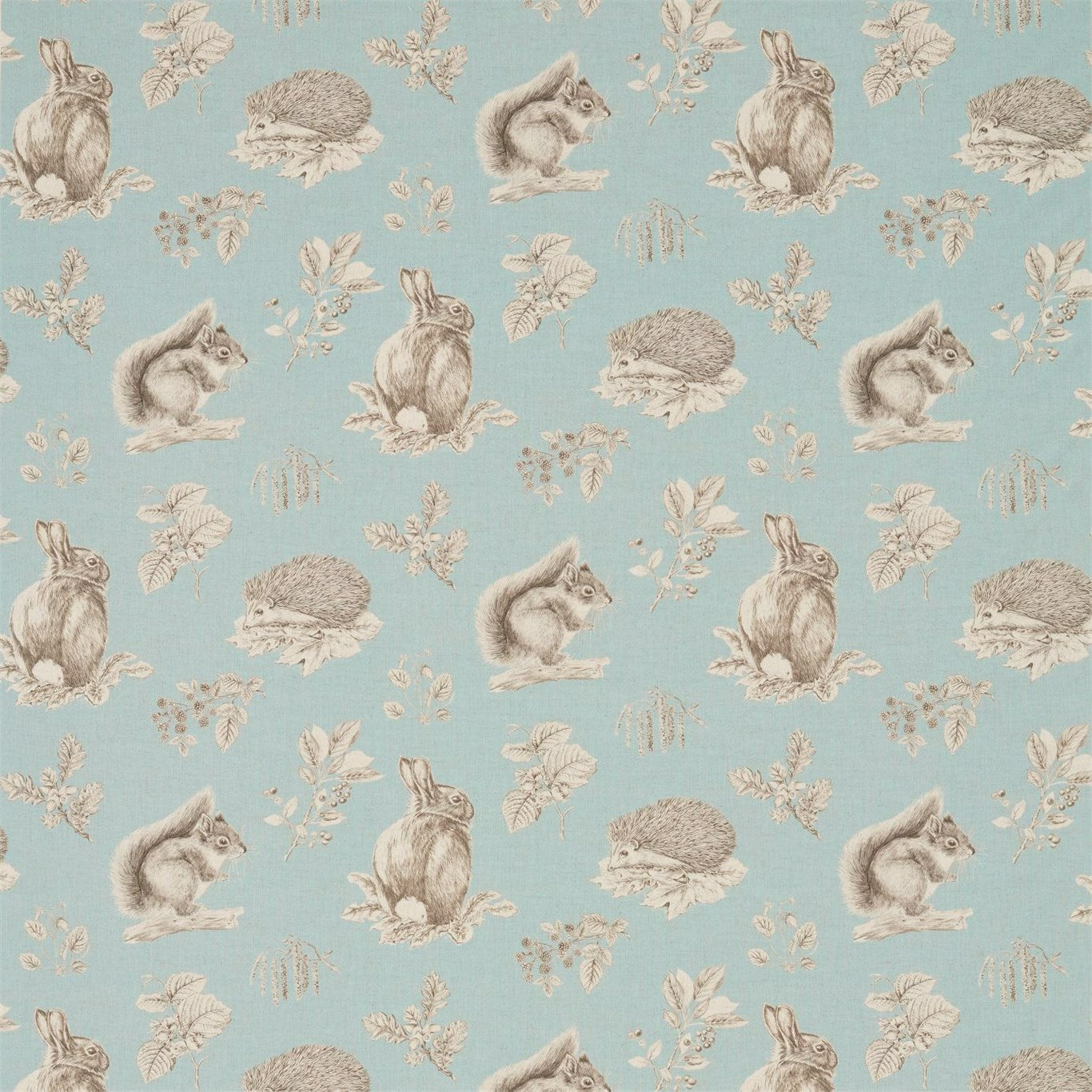 Squirrel and Hedgehog Sky Blue/Pebble Fabric By Sanderson