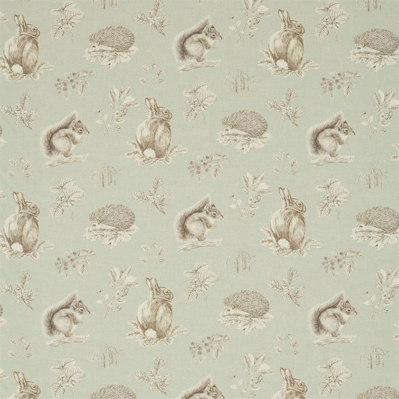 Squirrel and Hedgehog Seaspray/Charcoal Fabric By Sanderson