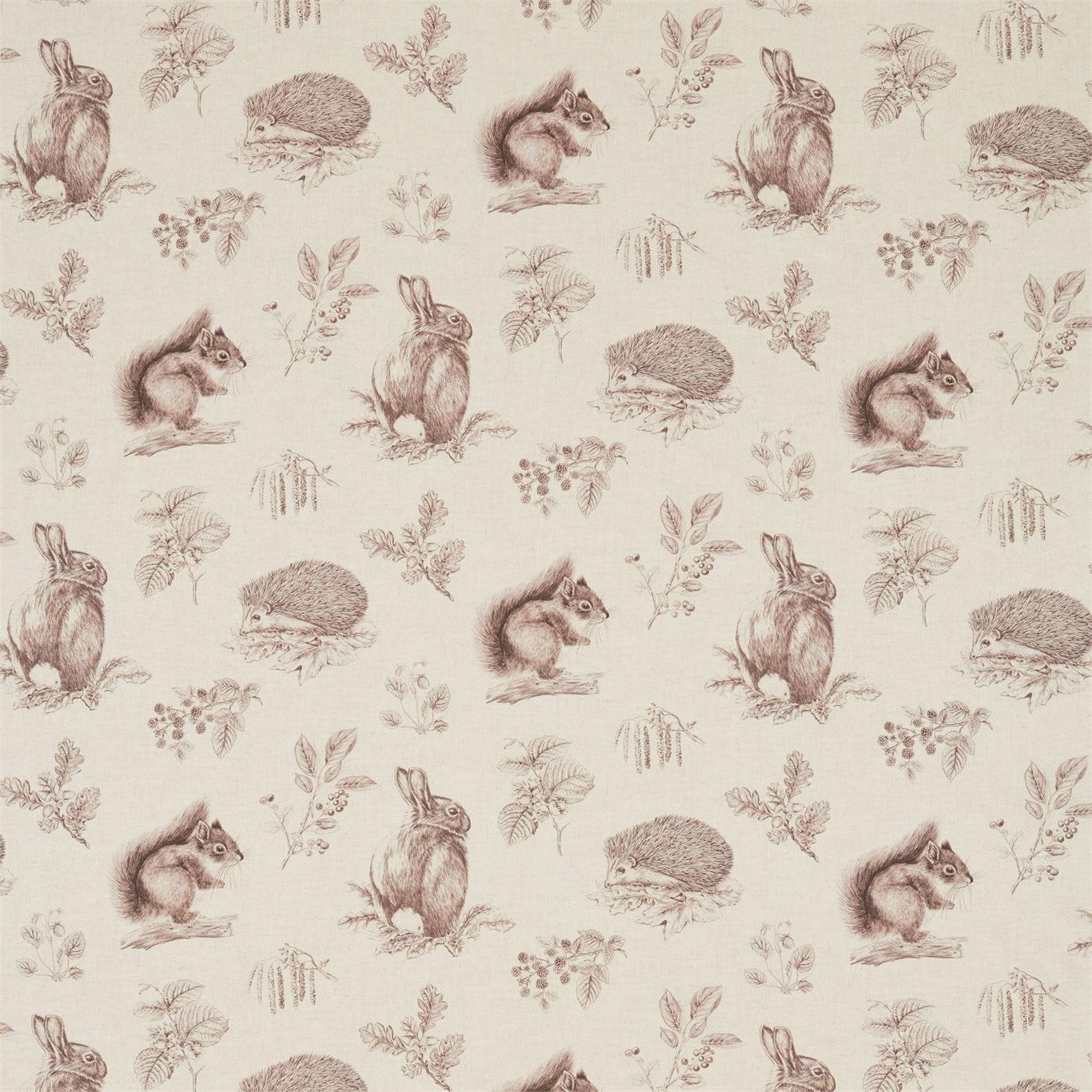 Squirrel and Hedgehog Walnut/Linen Fabric By Sanderson