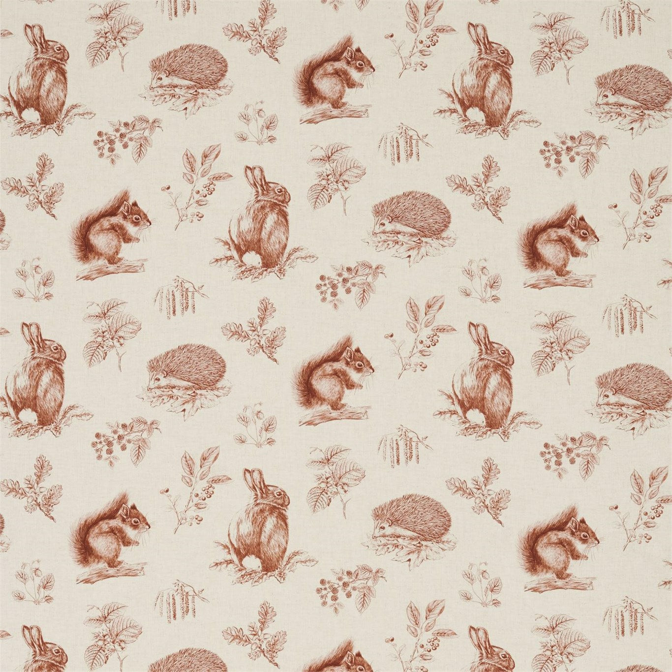 Squirrel and Hedgehog Henna/Wheat Fabric By Sanderson