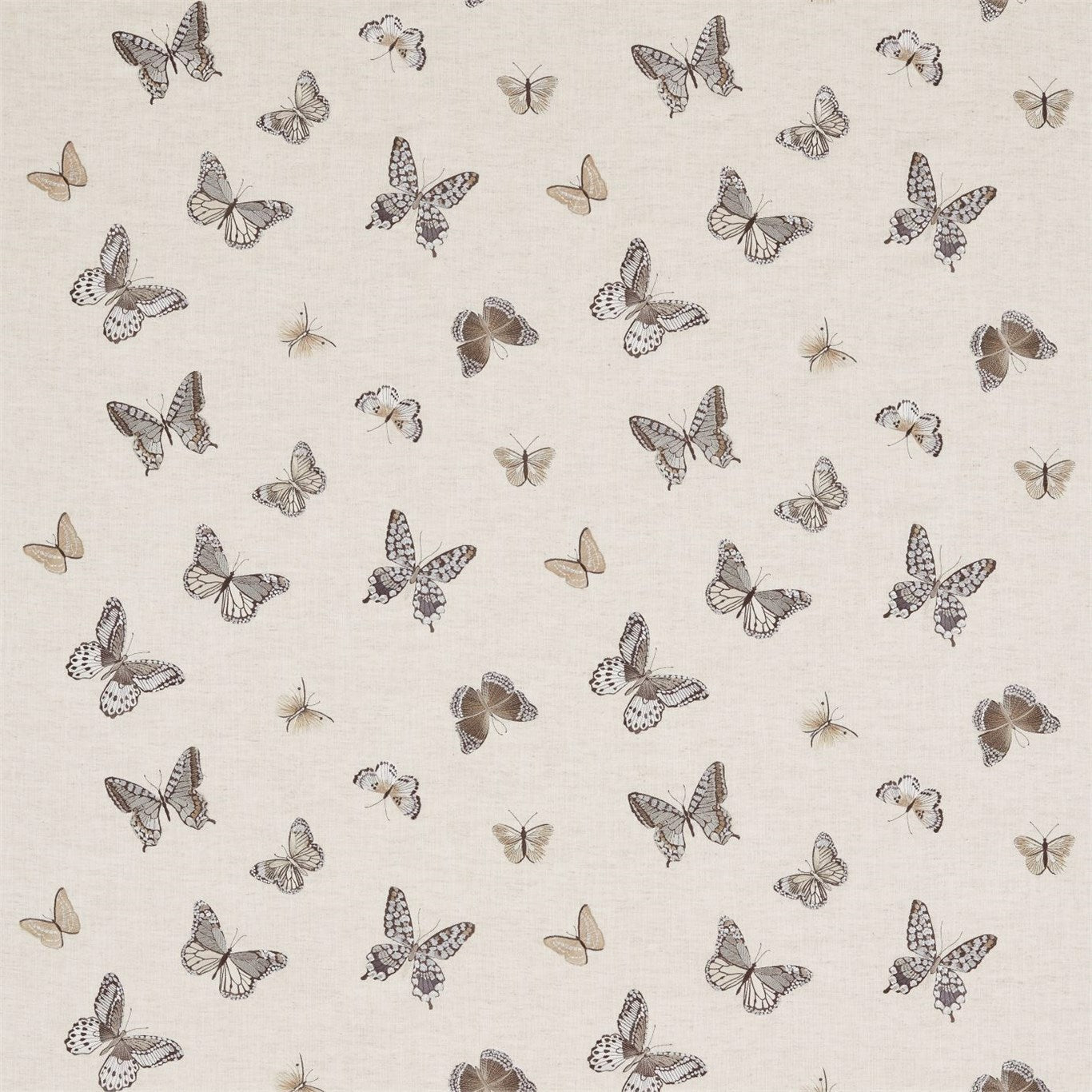 Butterfly Embroidery Charcoal/Walnut Fabric By Sanderson