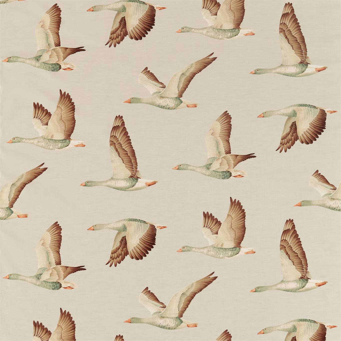 Elysian Geese Briarwood/Linen Fabric By Sanderson