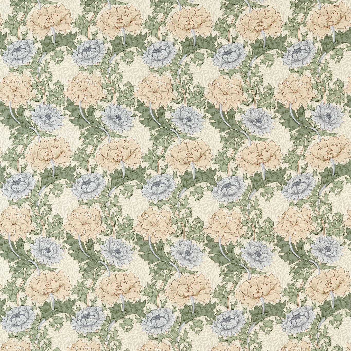 Chrysanthemum Mineral/Cream Fabric By Morris & Co