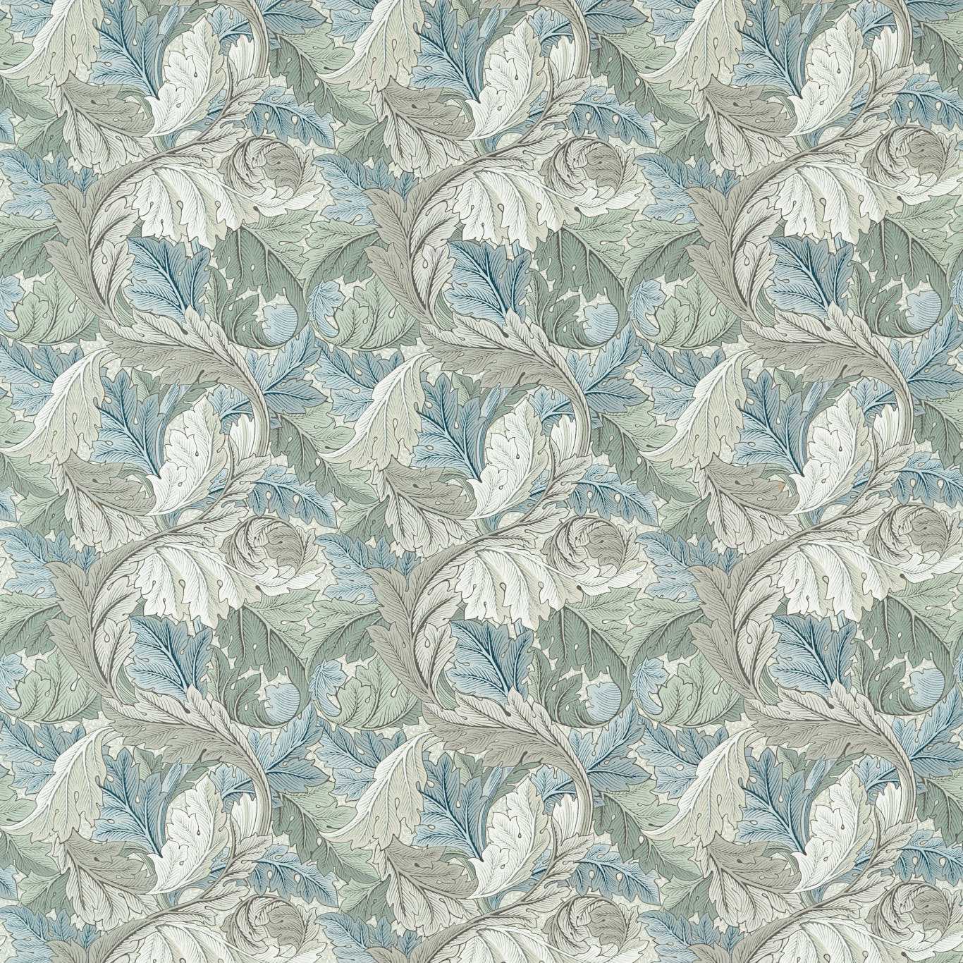 Acanthus Mineral Blue/Linen Fabric By Morris & Co