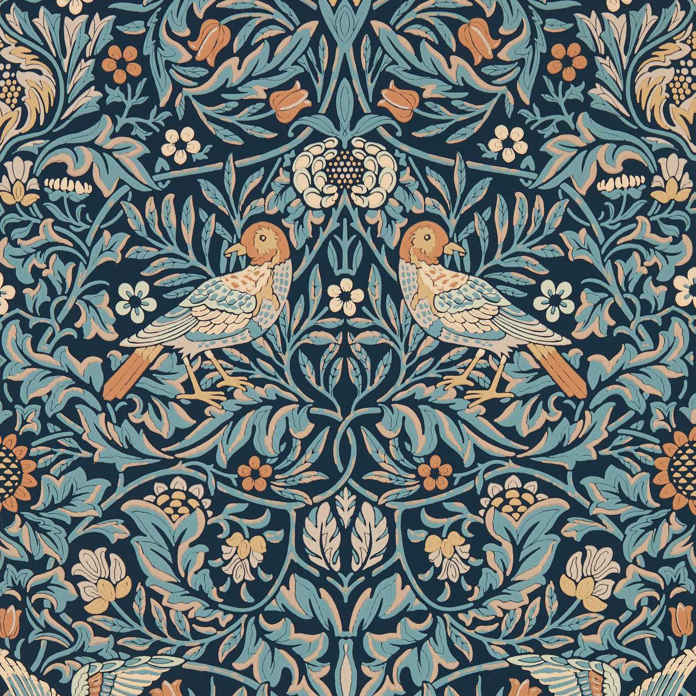 Bird Wallpaper Webb`s Blue Wallpaper MEWW217193 by Morris & Co