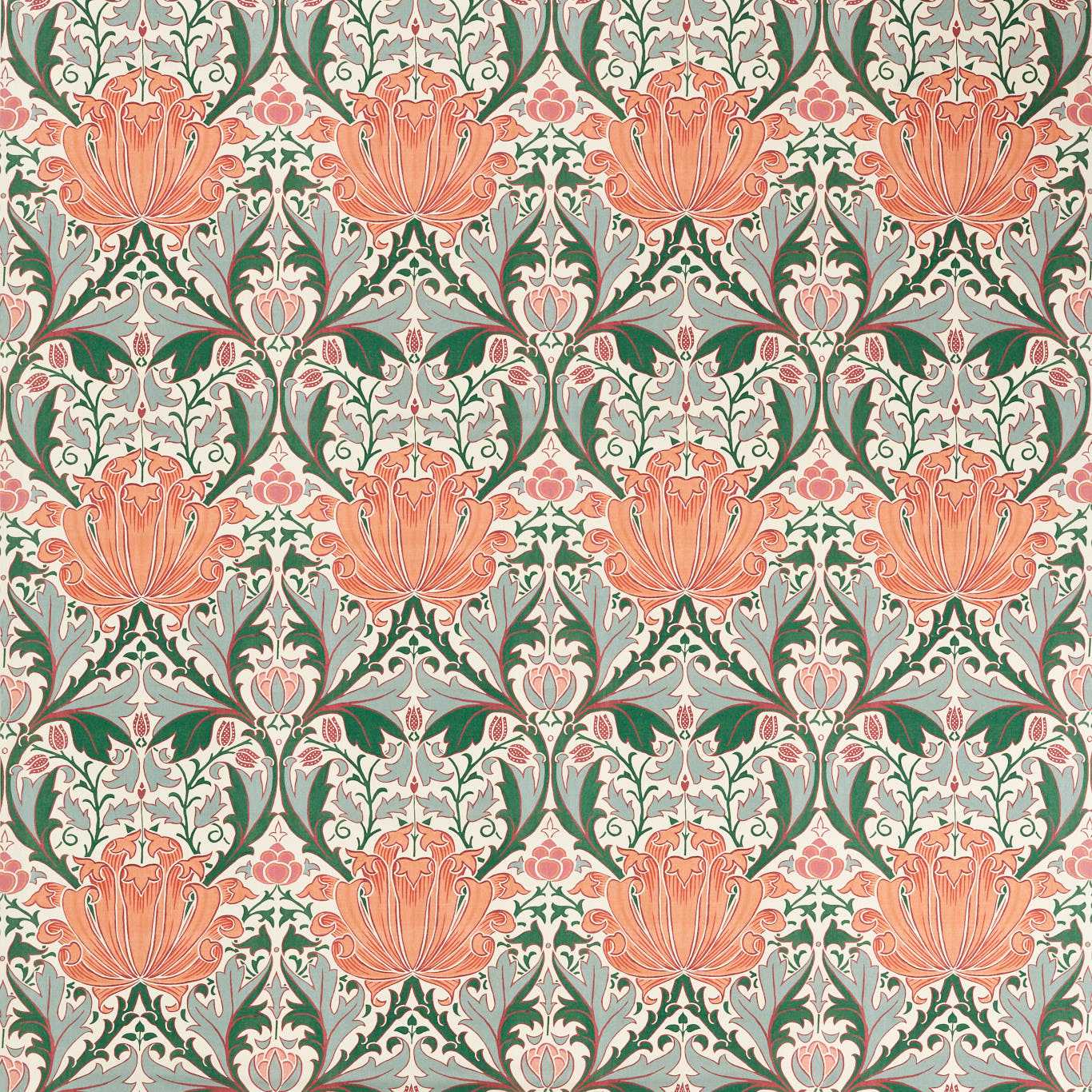 Helena Peach/Teal Fabric By Morris & Co
