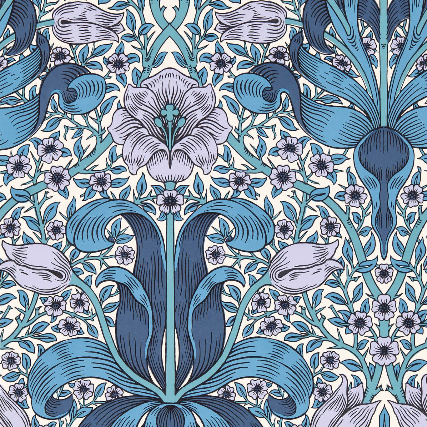 Spring Thicket Indigo/Lilac Wallpaper MVOW217338 by Morris & Co