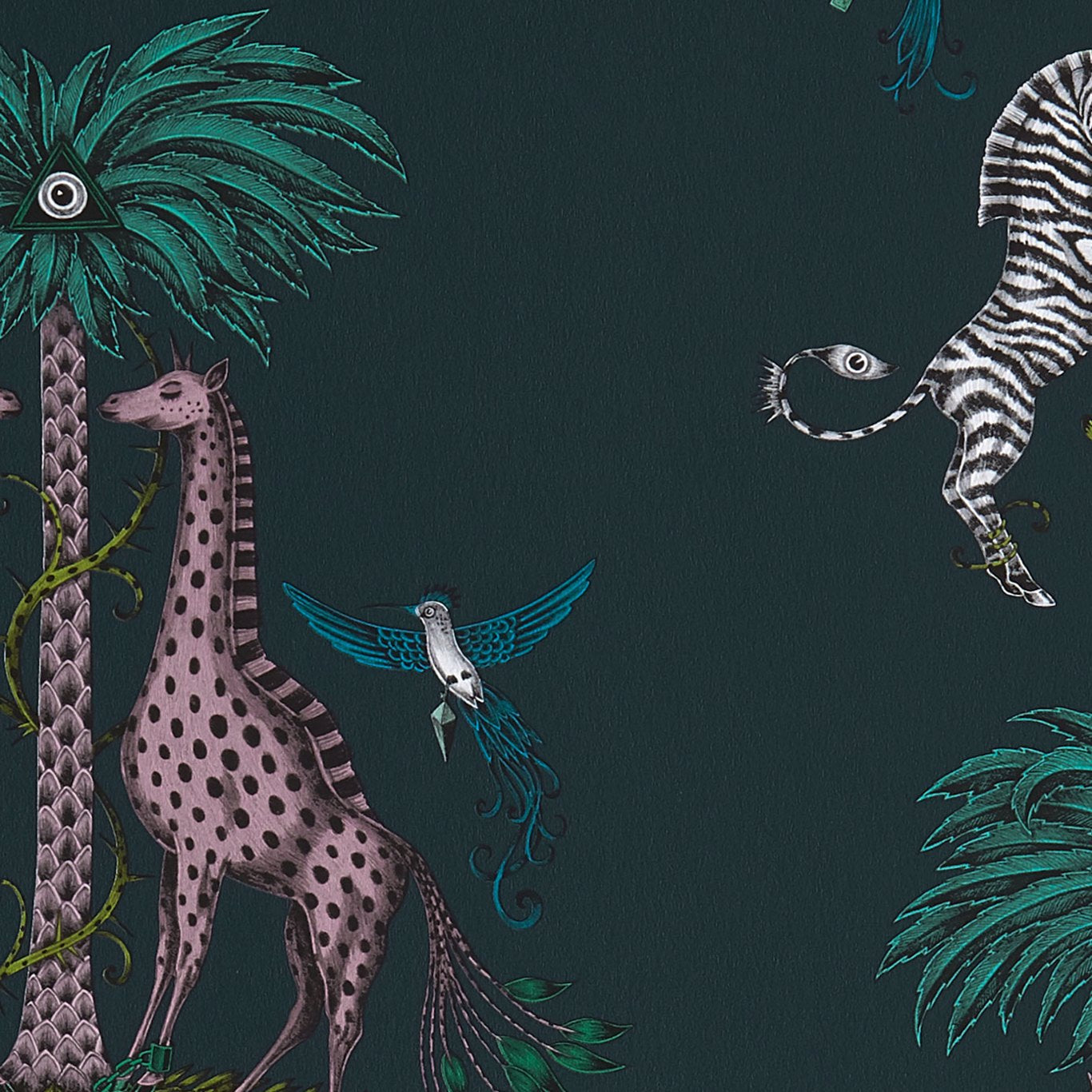 Creatura Teal Wallpaper W0114/03 by Emma Shipley