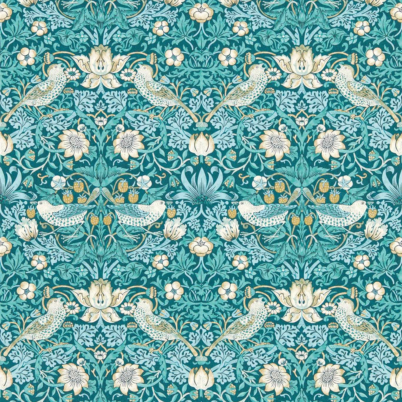 Strawberry Thief Teal Wp Teal Wallpaper W0171/06 by Clarke & Clarke