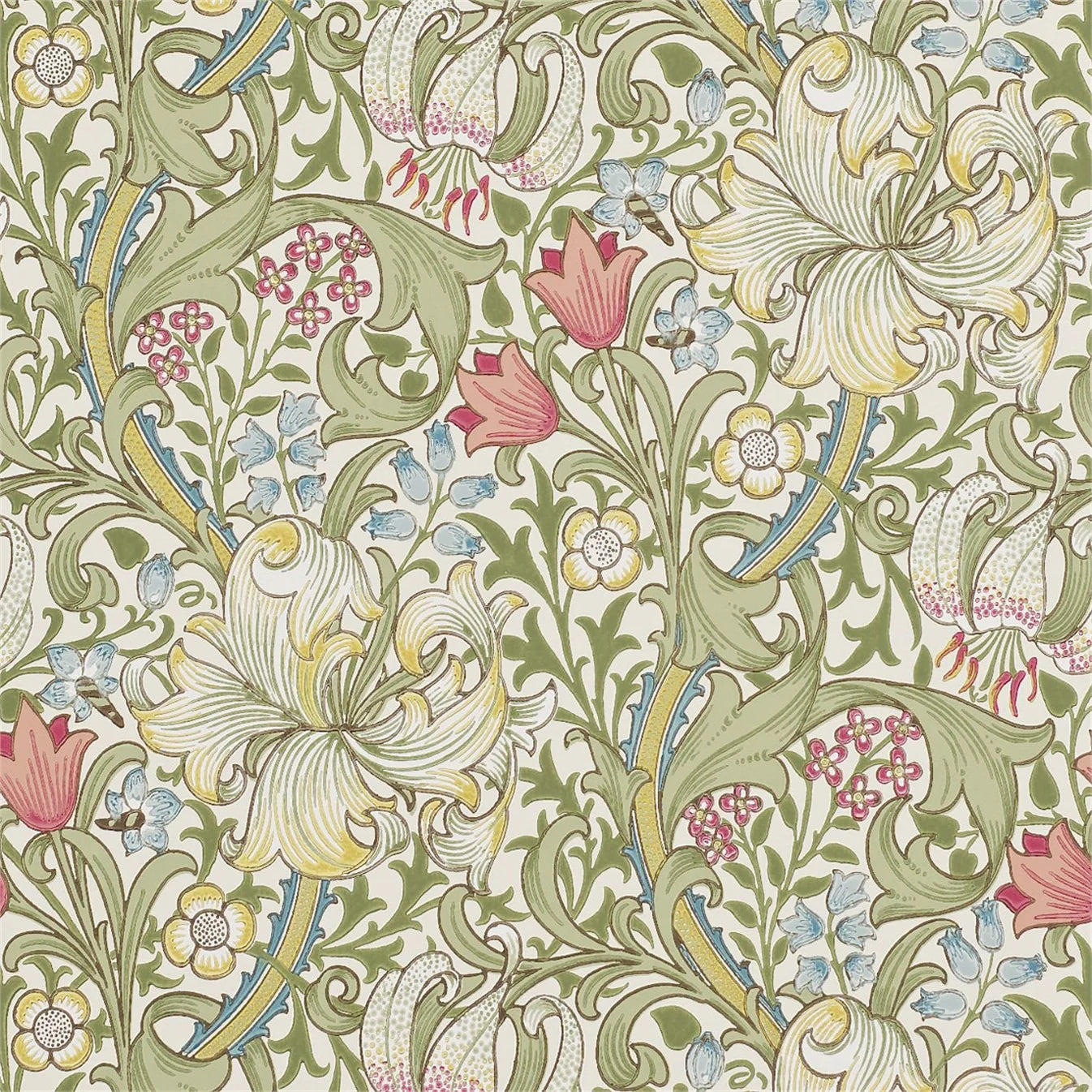 Golden Lily Green/Red Wallpaper DMCR216460 by Morris & Co - Clearance